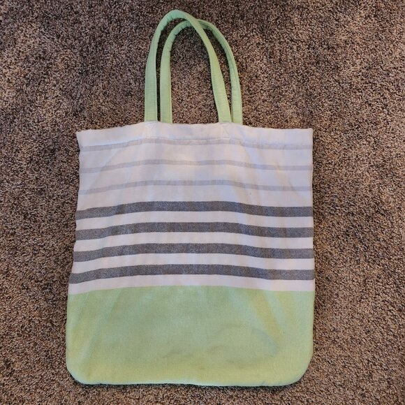 Green Gray and White Striped Beach Towel and Tote Bag Set Turkish T Cotton - Picture 3 of 8